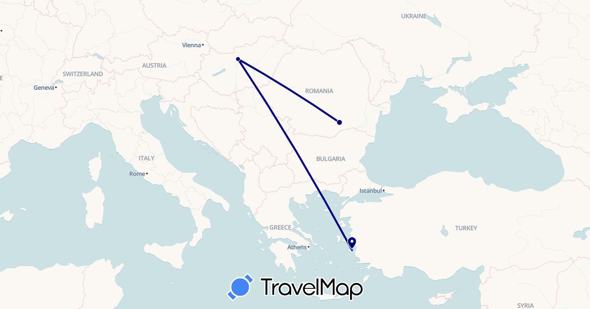 TravelMap itinerary: driving in Greece, Hungary, Romania (Europe)