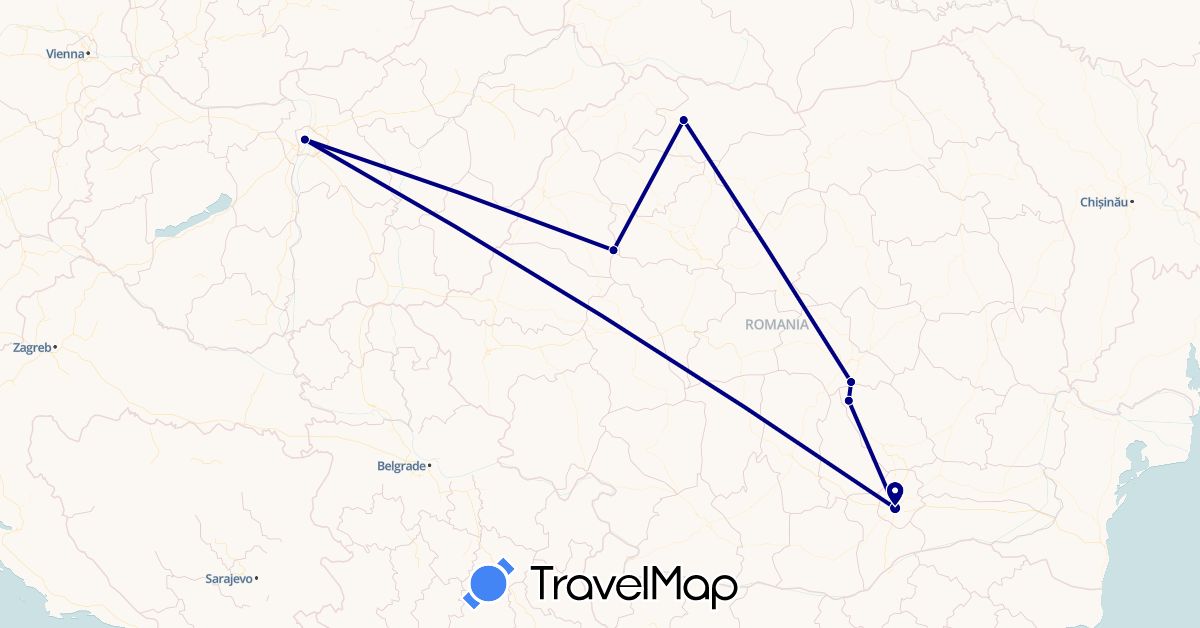 TravelMap itinerary: driving in Hungary, Romania (Europe)